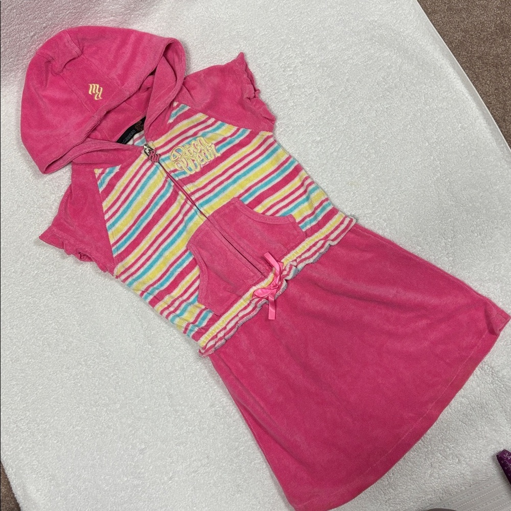 Y2K Rocawear Pink and Multicolor Striped Hoodie terry beach dress 6x